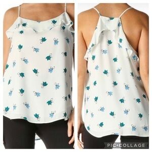 Loft Top Ivory Leaf Halter Hi Low Floral Camisole Tank M Romantic Party Work